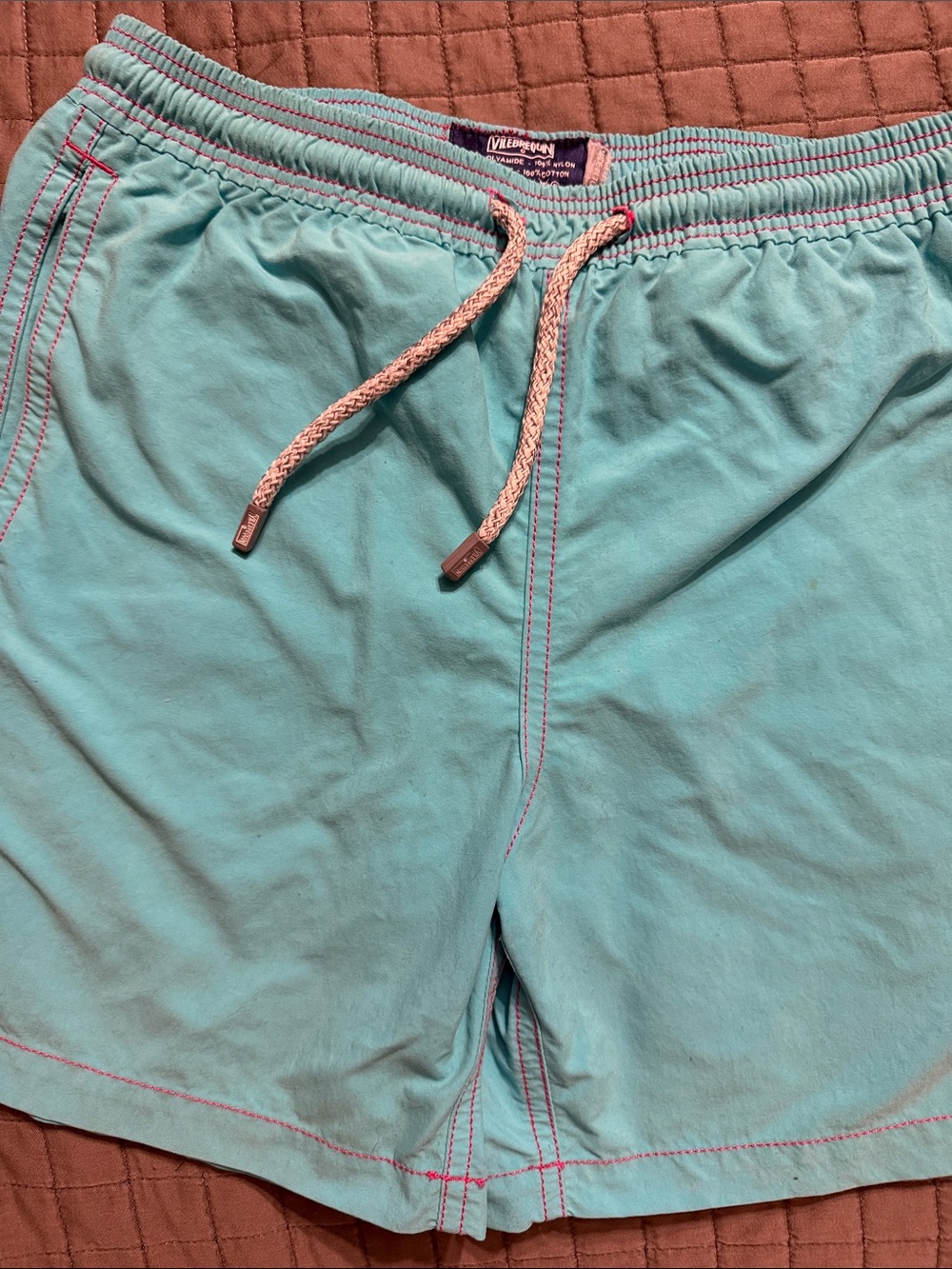Vilebrequin youth size 12 Aqua Swim Trunks with Pink Stitching